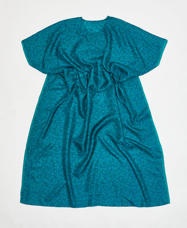 One-of-a-kind blue paisley silk kaftan dress made using vintage silk saris