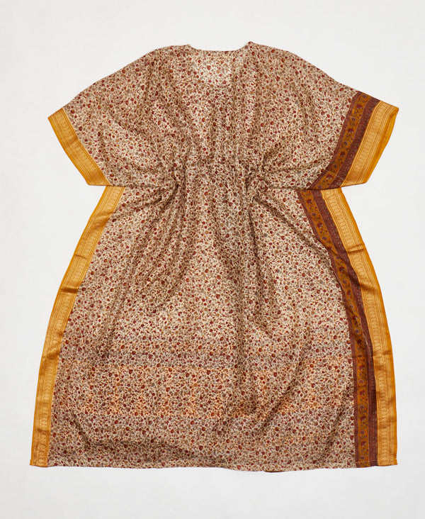 One-of-a-kind orange and yellow silk kaftan dress made using vintage silk saris
