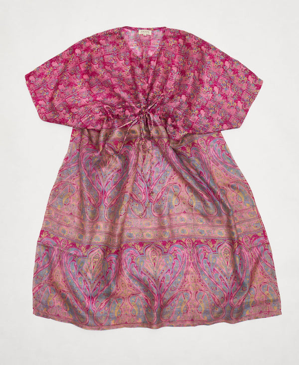 pink abstract print  Vintage Silk Kaftan Dress made by artisans