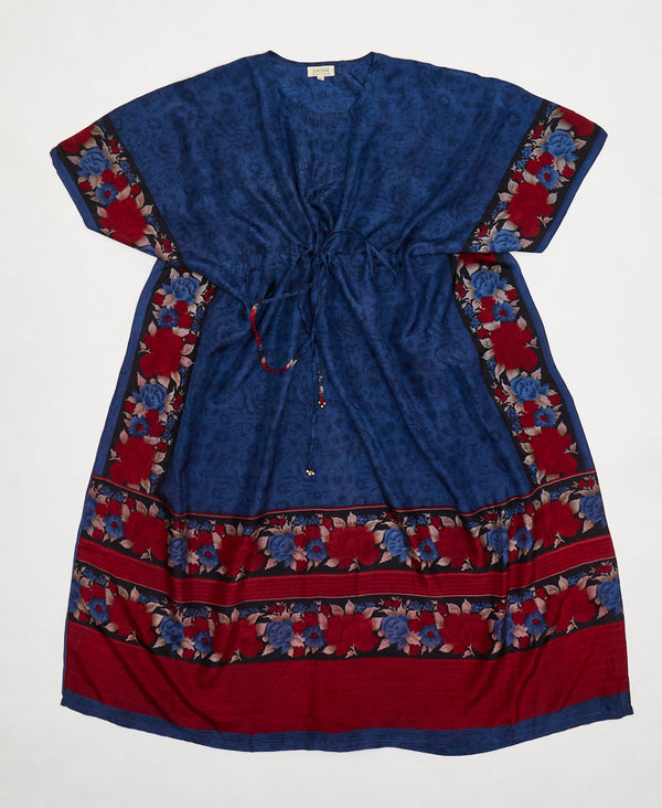 Red and blue floral Vintage Silk Kaftan Dress made by artisans
