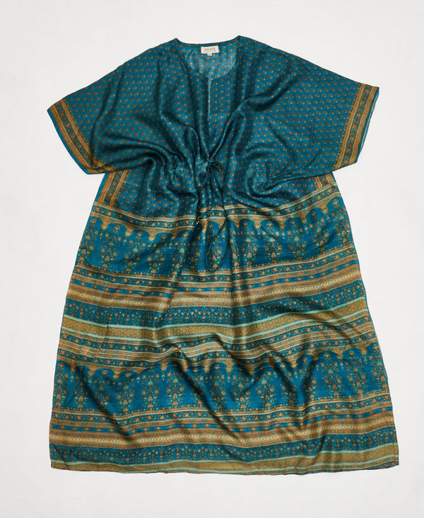 blue and gold Vintage Silk Kaftan Dress made by artisans