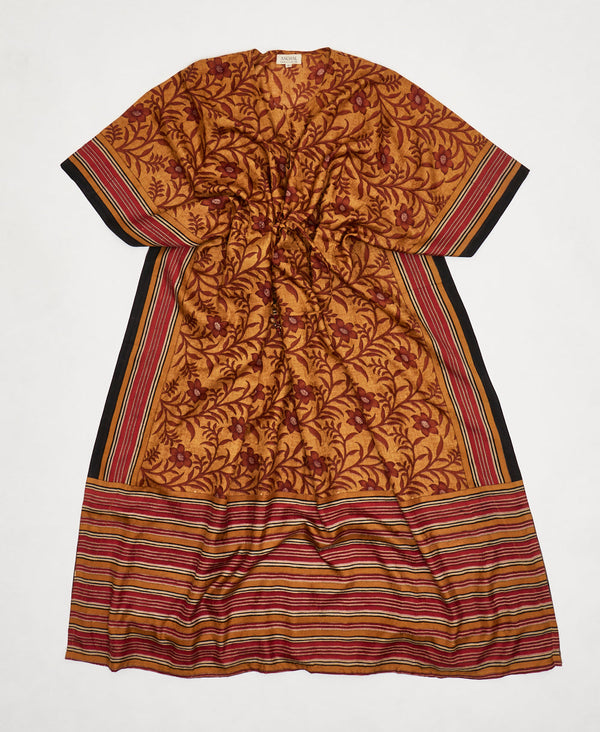 red and yellow floral Vintage Silk Kaftan Dress made by artisans