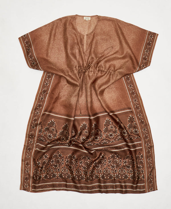 brown paisley Vintage Silk Kaftan Dress made by artisans