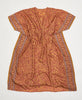 One-of-a-kind orange and purple geometric silk kaftan dress made using vintage silk saris