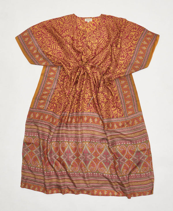 purple and orange geometric  Vintage Silk Kaftan Dress made by artisans