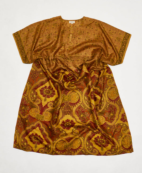 yellow and red abstract  Vintage Silk Kaftan Dress made by artisans