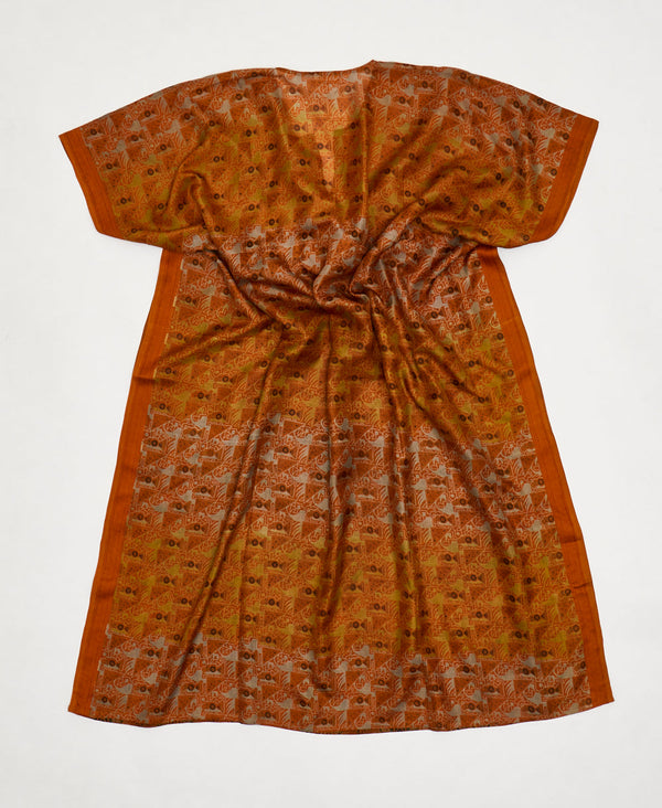One-of-a-kind orange traditional silk kaftan dress made using vintage silk saris