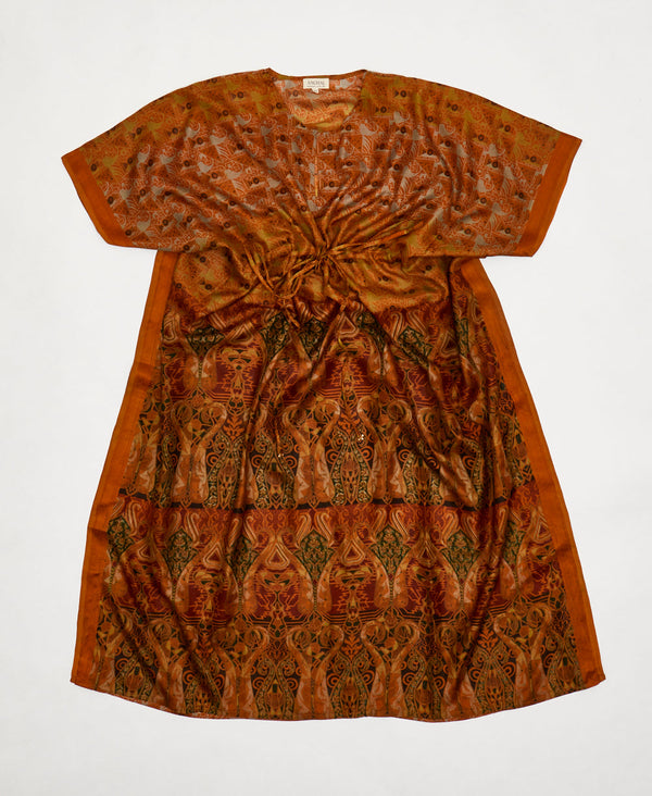 orange traditional Vintage Silk Kaftan Dress made by artisans