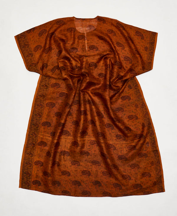 One-of-a-kind orange paisley silk kaftan dress made using vintage silk saris