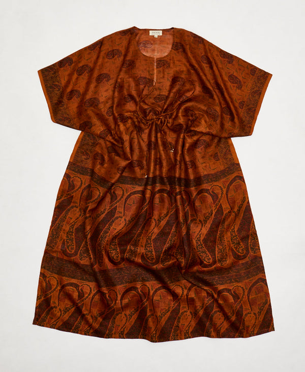 orange paisley Vintage Silk Kaftan Dress made by artisans