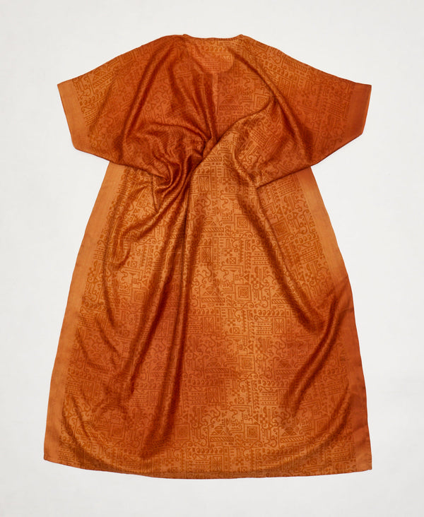 One-of-a-kind orange geometric silk kaftan dress made using vintage silk saris