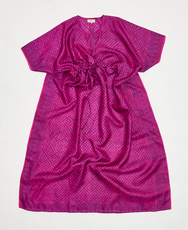 fuschia geometric  Vintage Silk Kaftan Dress made by artisans