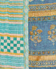 Teal and blue floral Kantha quilt throw made of recycled vintage saris