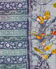 Grey and blue floral Kantha quilt throw made of recycled vintage saris