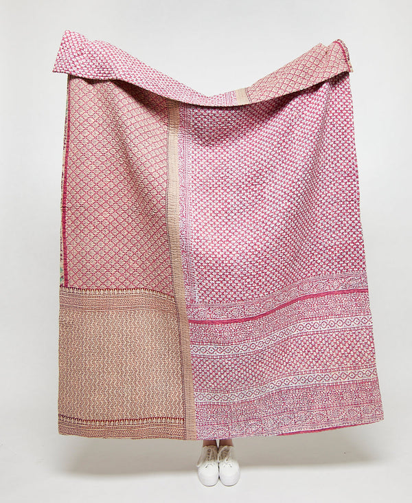 Artisan made pink paisley kantha quilt throw