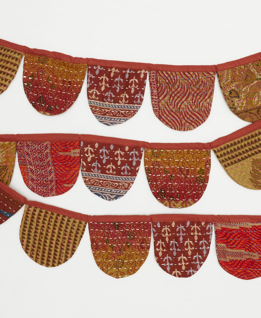 reusable party decor fabric garland made from rust muli-colored upcycled saris