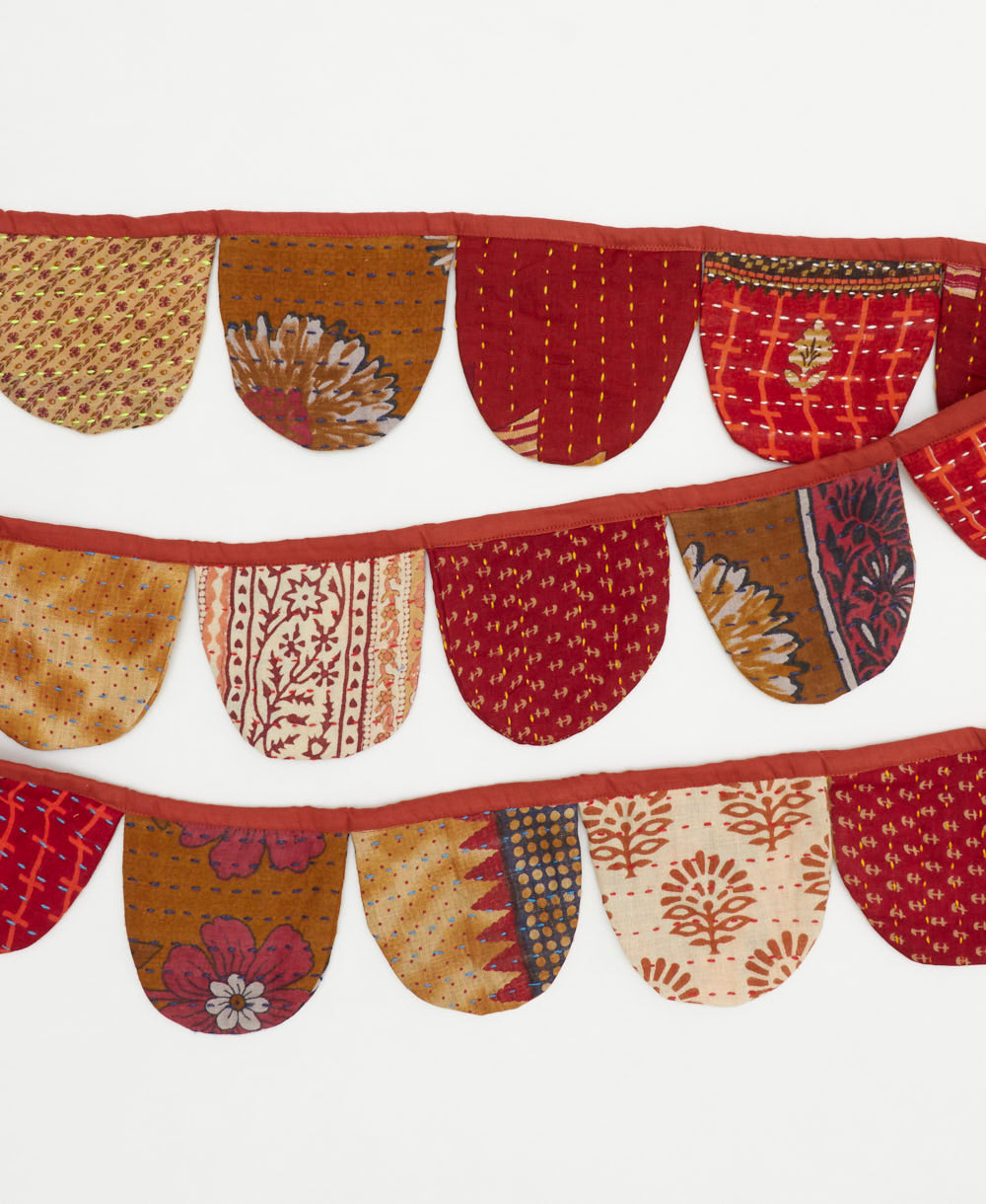 reusable party decor fabric garland made from crimson floral upcycled saris