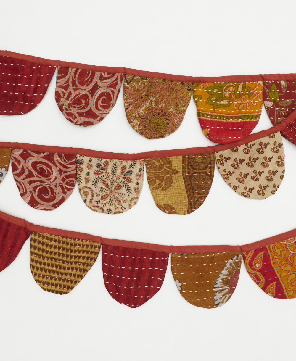 reusable party decor fabric garland made from orange & rust abstract upcycled saris