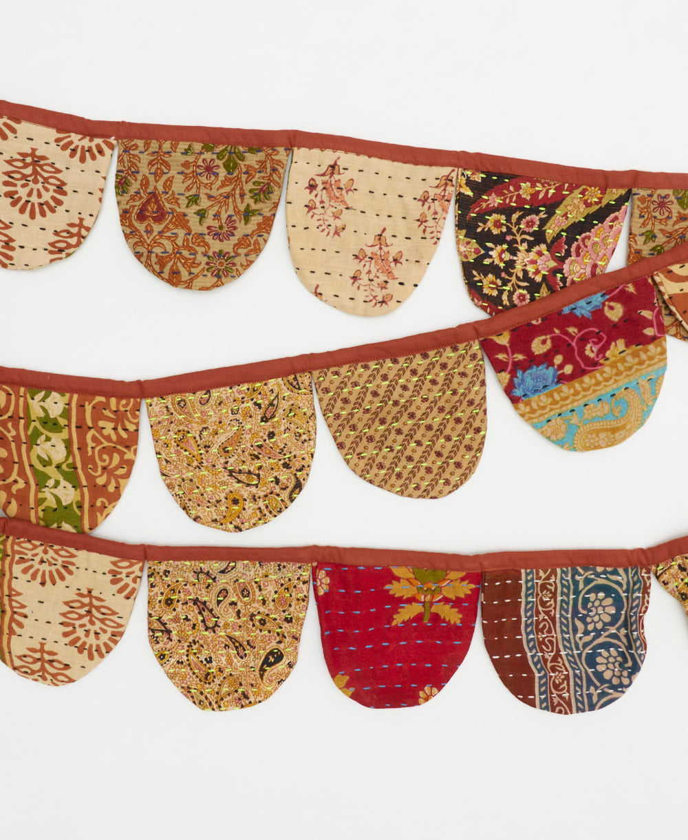reusable party decor fabric garland made from tan & black paisley upcycled saris