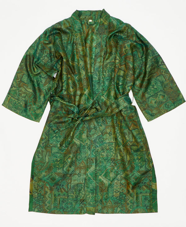 This green silk robe is ethically made using recycled
vintage silk saris