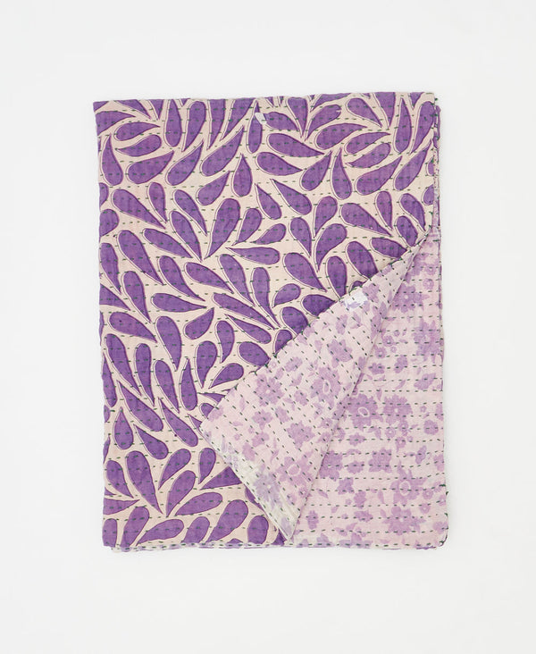 Lavender small kantha quilt throw made using floral
recycled vintage saris