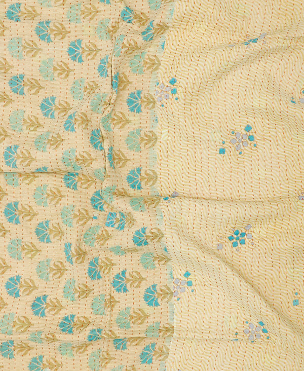 Eco-friendly artisan-made blue floral quilt throw