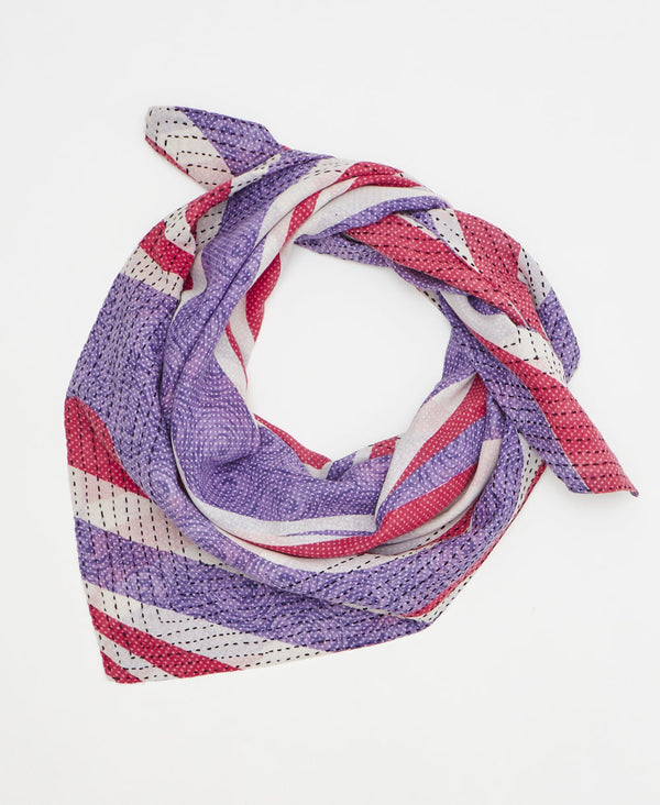 purple and pink striped vintage cotton square scarf handmade by artisans
