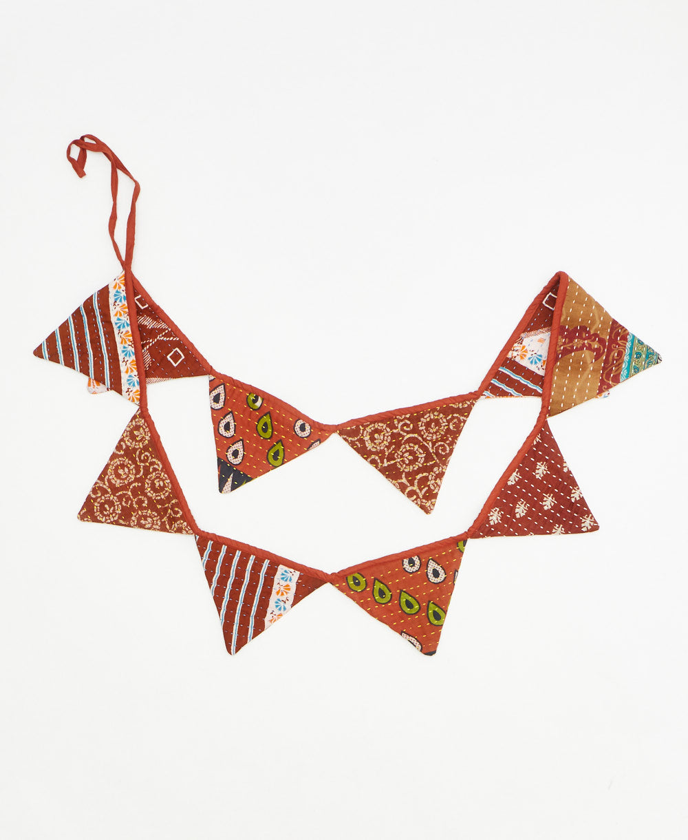 upcycled fabric garland with bold burgundy geometric pattern by Anchal
