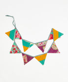 upcycled fabric garland with bold yellow and teal striped pattern by Anchal
