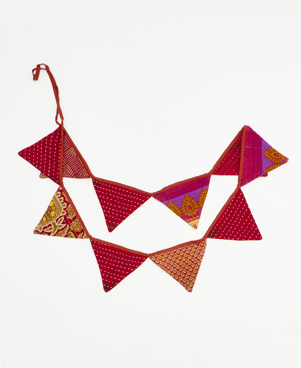 upcycled fabric garland with bold red tarditional  pattern by Anchal
