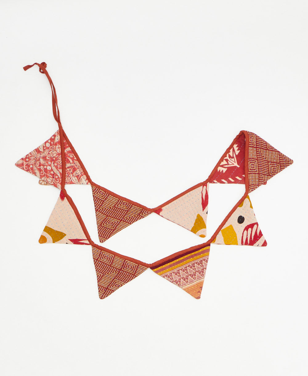 upcycled fabric garland with bold burnt orange geometric  pattern by Anchal
