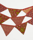 cotton banner party decor in dark red and lime green floral print made from vintage fabrics