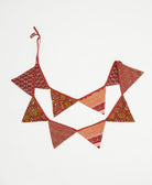 reusable fabric pennant flag in a brick red and green floral print