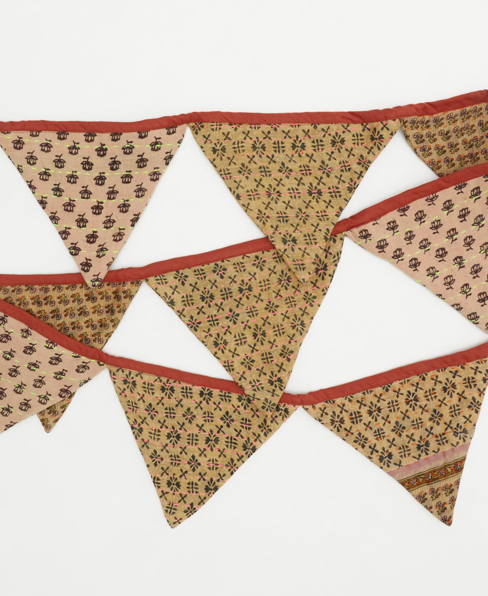 reusable party garland made from tan and black vintage cotton floral fabrics