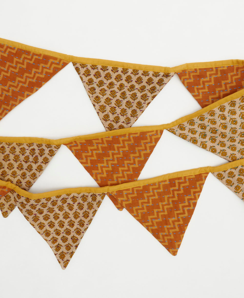 reusable party garland in orange and yellow chevron and floral prints