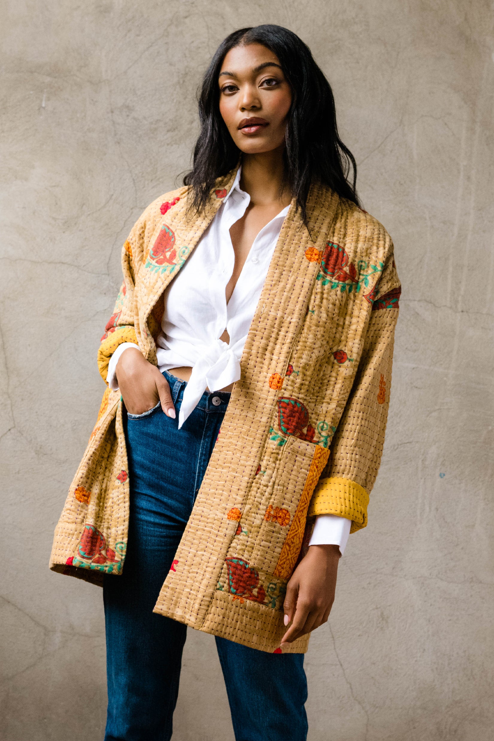 Kantha Quilted Jacket: No. 250702 | Sustainable Apparel – Anchal