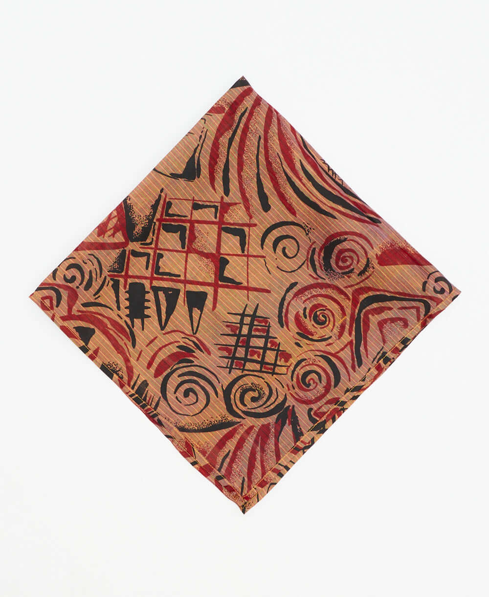 handmade silk bandana with ran, red and black swirl pattern