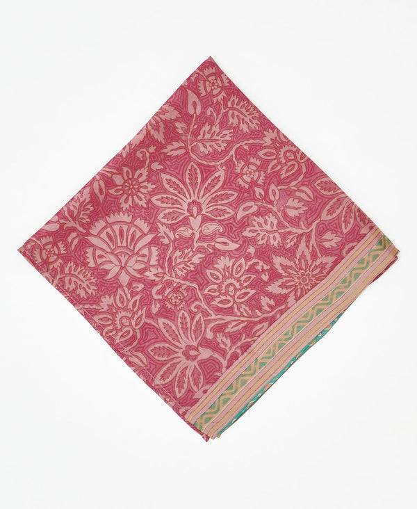 vintage silk scarf featuring a pink floral pattern created using sustainably sourced saris