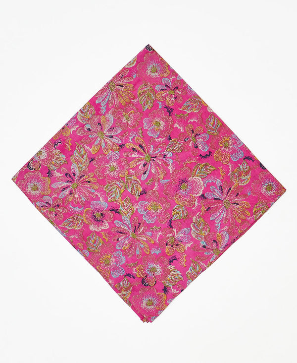 vintage silk scarf featuring a bold and bright floral pattern created using sustainably sourced saris