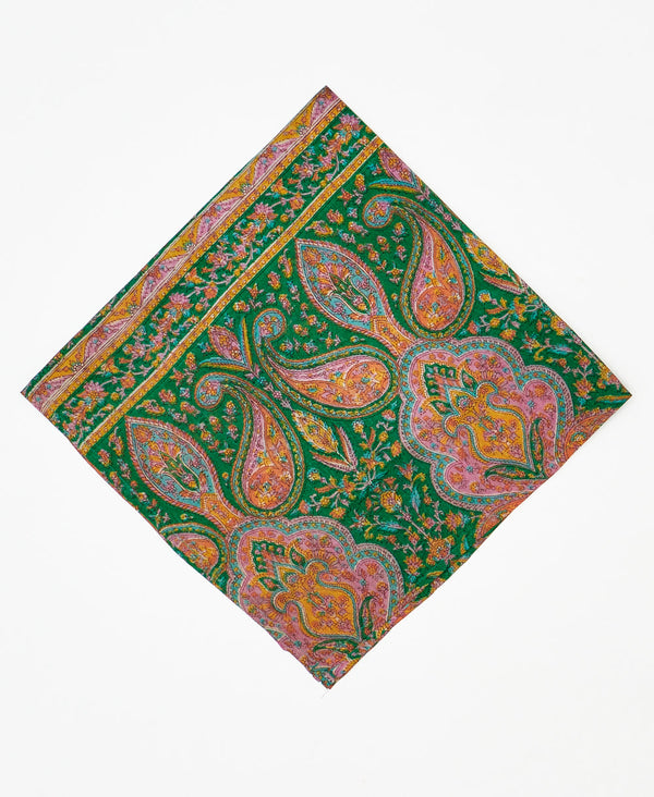 vintage silk scarf featuring a bold paisley pattern created using sustainably sourced saris