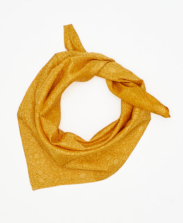 Sunny yellow vintage silk scarf handmade by women artisans using upcycled saris