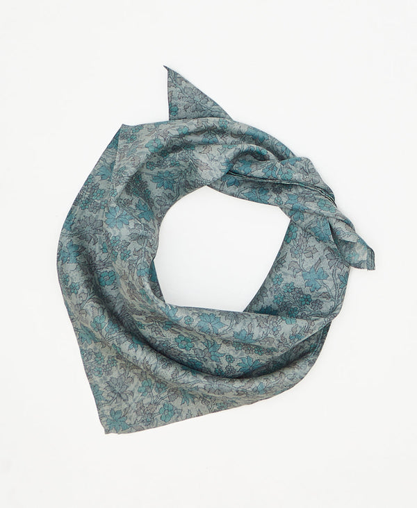 Grey and blue vintage silk scarf handmade by women artisans using upcycled saris