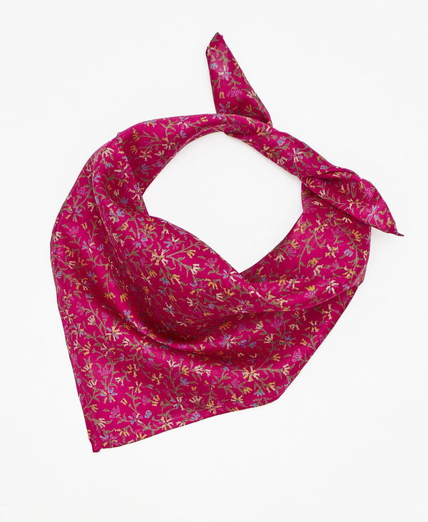 Hot pink, yellow, and purple silk scarf handmade by women artisans using upcycled saris
