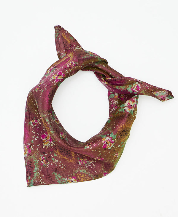 Green, mauve, and yellow silk scarf handmade by women artisans using upcycled saris