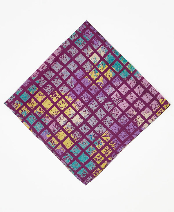 vintage silk scarf featuring a grid pattern created using sustainably sourced saris