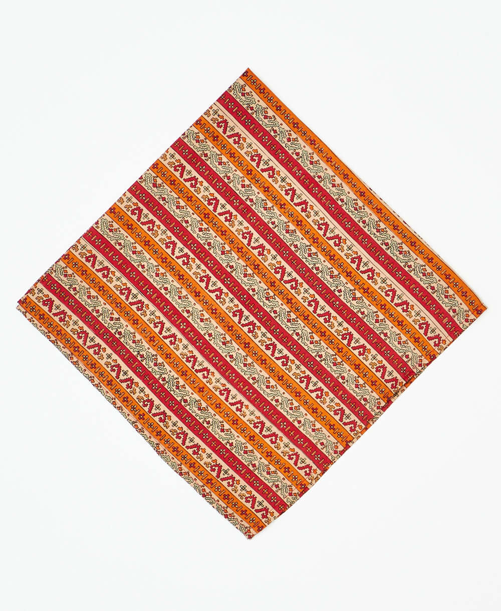 vintage silk scarf featuring a contrasting stripe pattern created using sustainably sourced saris