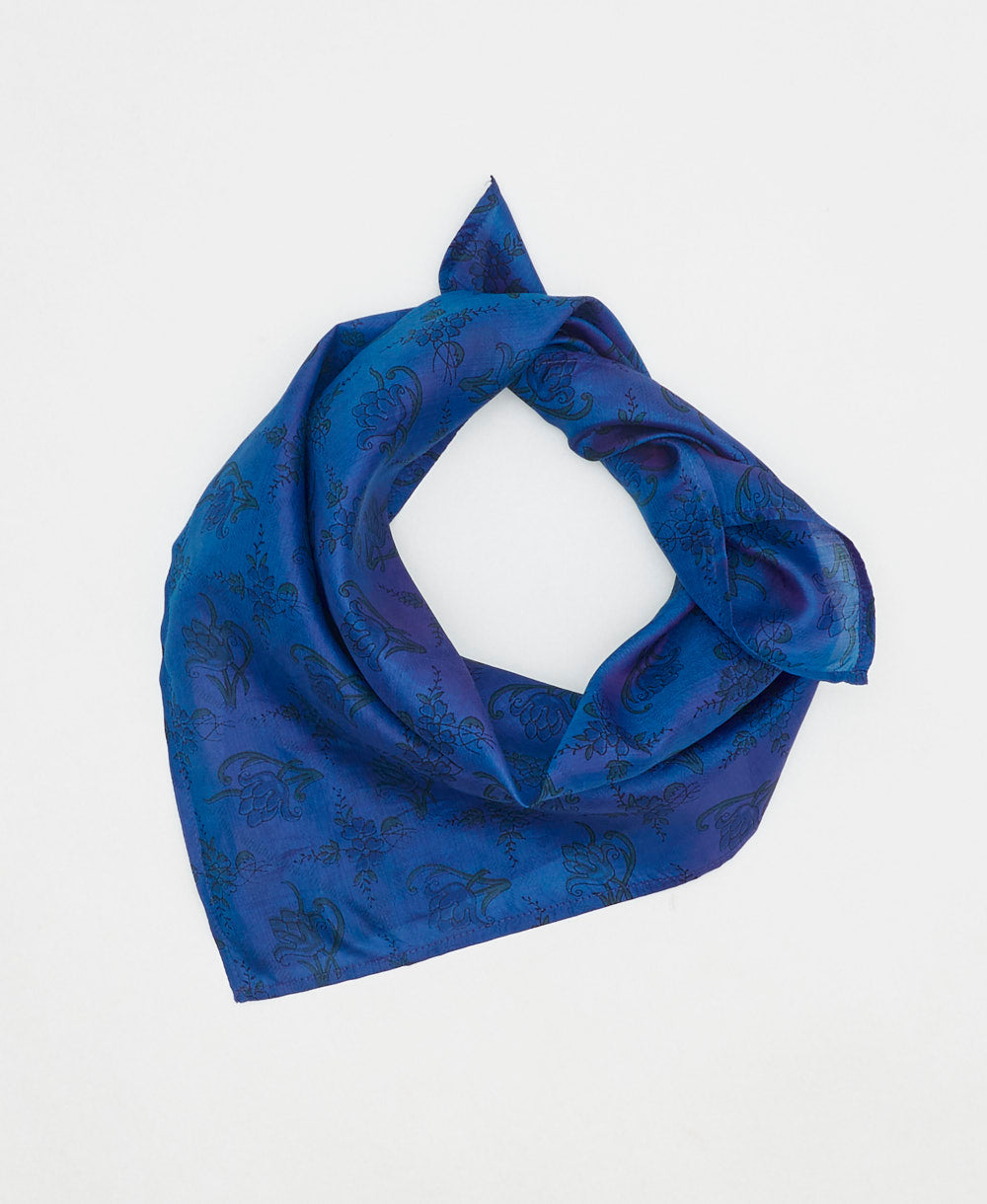 vintage blue floral silk scarf handmade by women artisans using upcycled saris