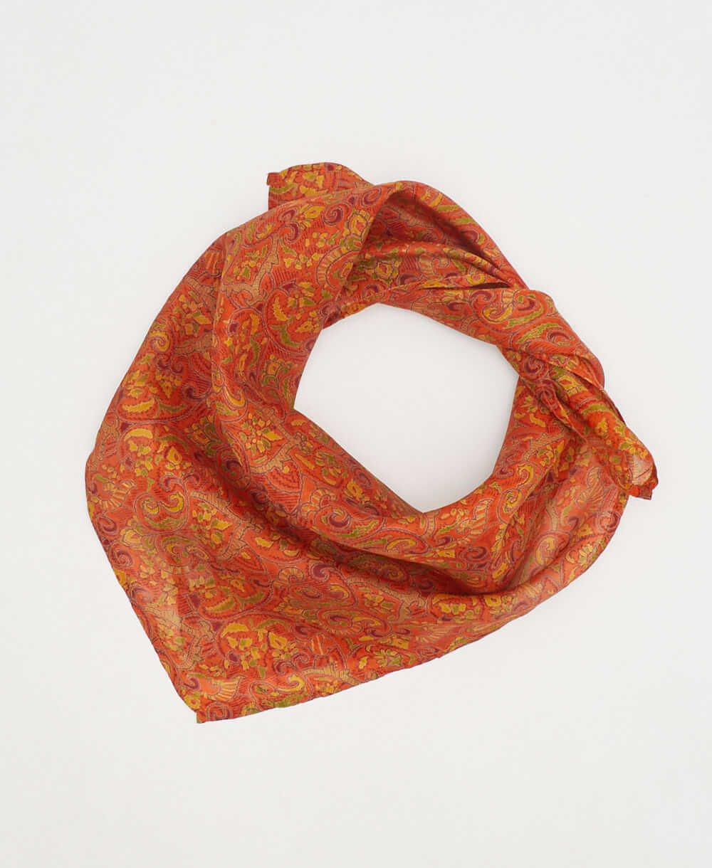 vintage orange paisley silk scarf handmade by women artisans using upcycled saris