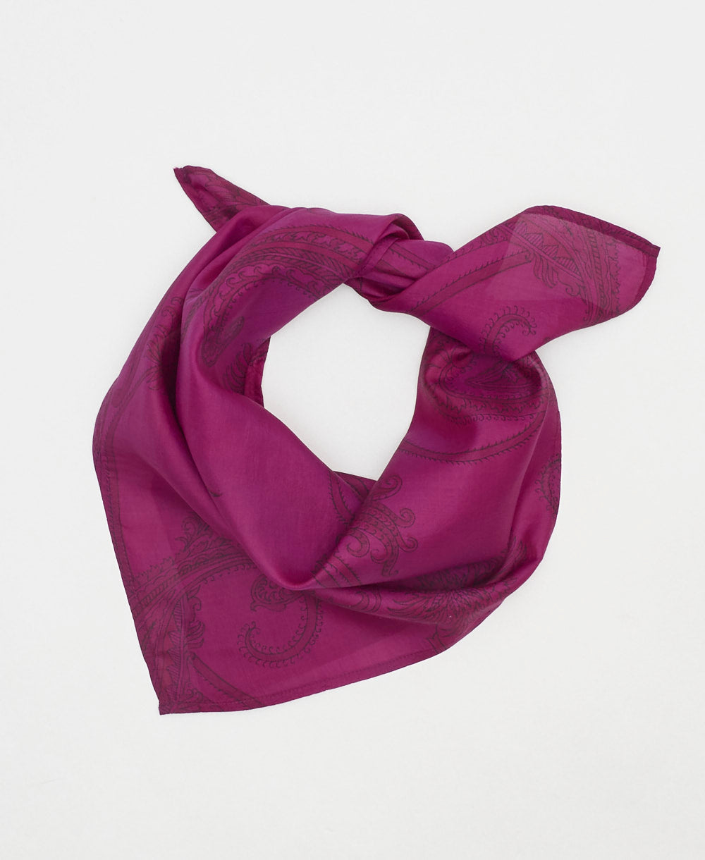 vintage magenta paisley silk scarf handmade by women artisans using upcycled saris