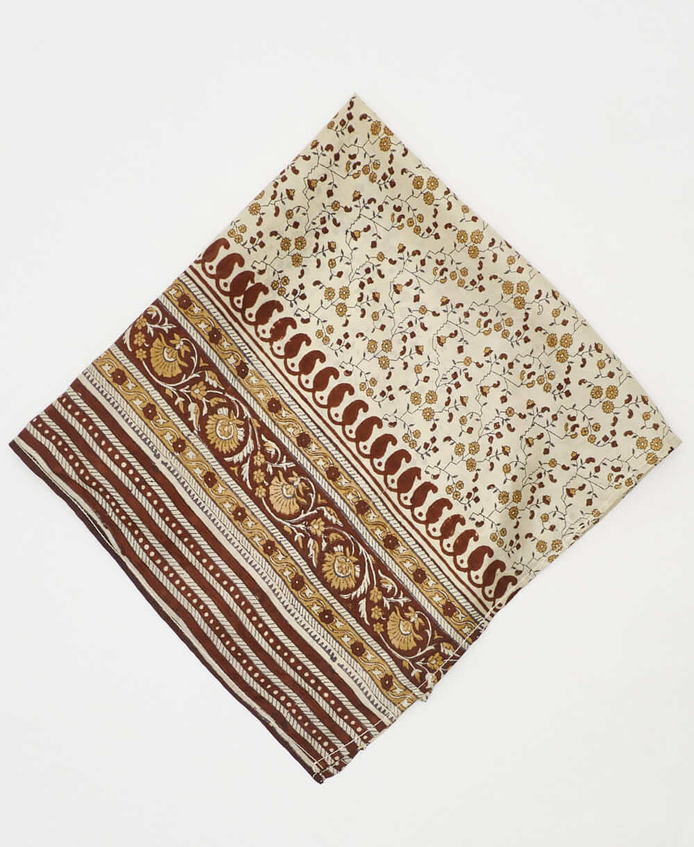 vintage silk scarf featuring a beige floral paisley created using sustainably sourced saris